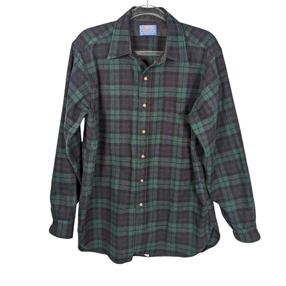 Pendleton Vintage Men's Wool Button Up Shirt One Pocket Black Watch Tartan L